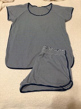 LAKE navy and white striped pima cotton pajama set